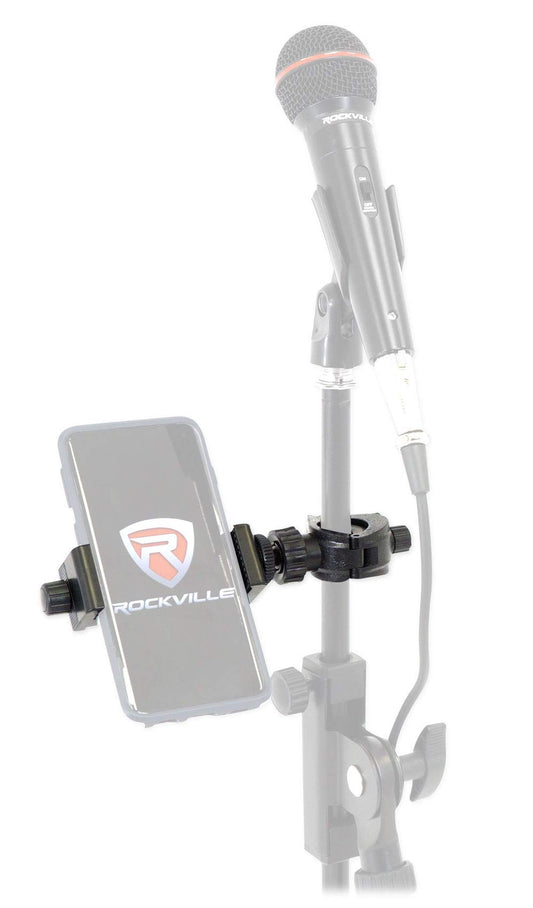 Rockville IPS55 Smartphone Mount w/360 Degree Swivel, Fits Devices up to 4.1", Secure Dual Knob Grip, Tool-Free Install, for Mic Stands and Content