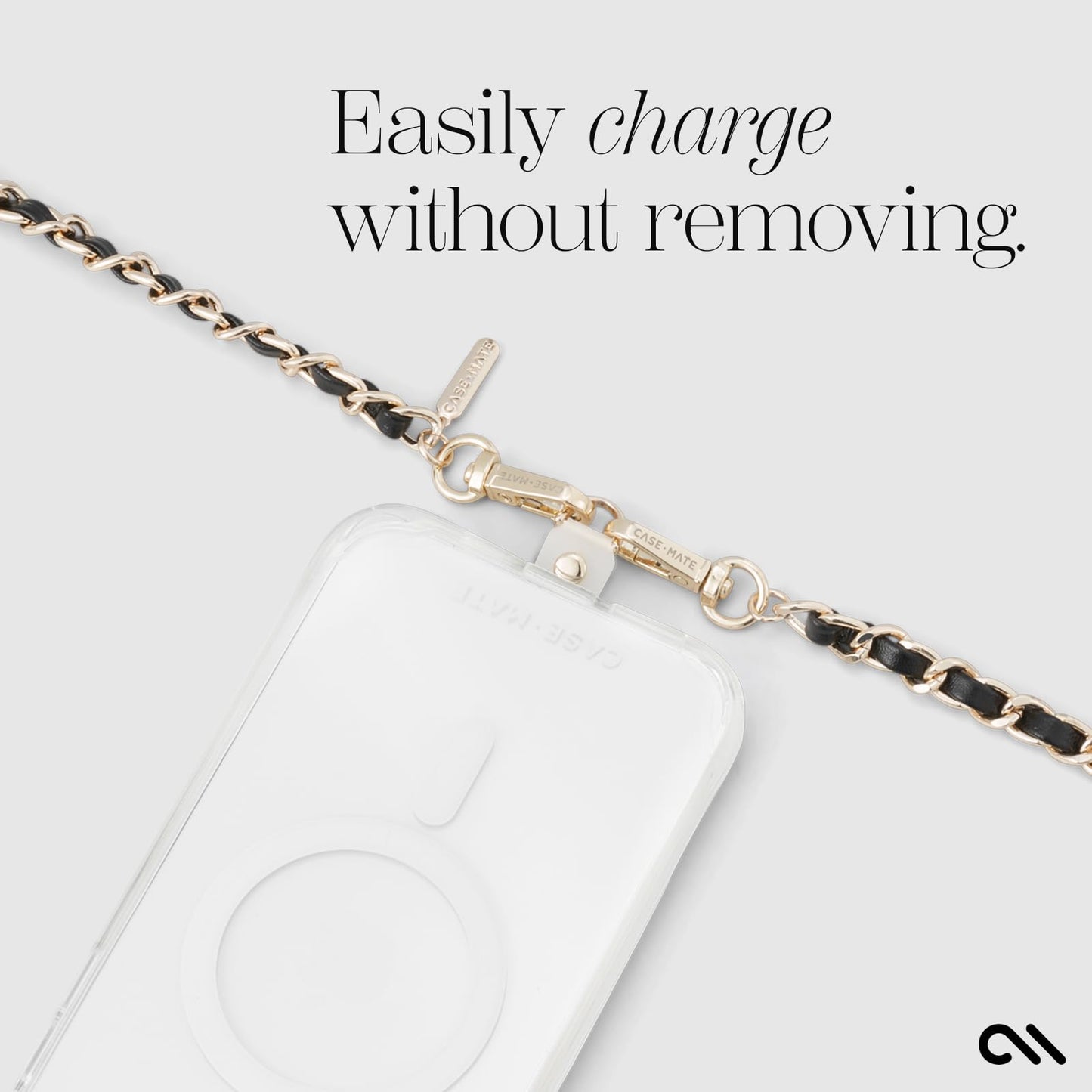 Case-Mate Crossbody Phone Lanyard/Chain - Gold Chain Black Leather