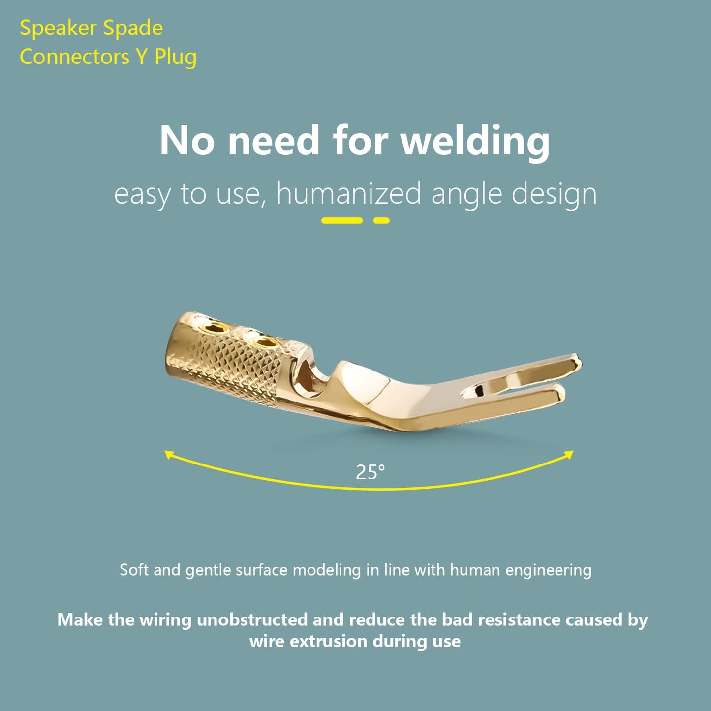 Tertullus 8 Pcs Speaker Spade Connectors Pure Copper Gold Plated Y Plug 45 Degree Screw Locking Adapter Fork Spade Plugs for Speaker Wire DIY(with