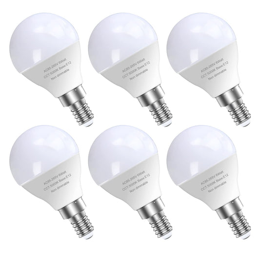 A15 Shape E12 LED Ceiling Fan Light Bulbs, 60W Equivalent, 5000K, 6 Pack
