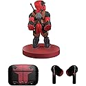 Exquisite Gaming: Buds Pro & Holdems Bundle - Deadpool - Wireless Bluetooth Earbuds & Case, Character Device Holder/Figure, Licensed Marvel Set
