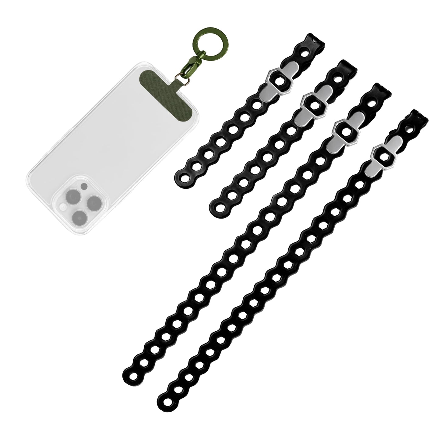 EDC Modular Strap System 5 Pack, Adjustable Silicone Gear Ties for Phone, Backpack, Bottle, Durable Stretch Crossbody Strap, Hands-Free EDC Carry