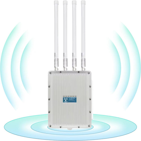 AX1200 Outdoor WiFi 5 Repeater & Extender, Dual Band Outdoor Wireless Access Point Bridge with 4 High Gain Antennas, Gigabit Port, Poe Powered