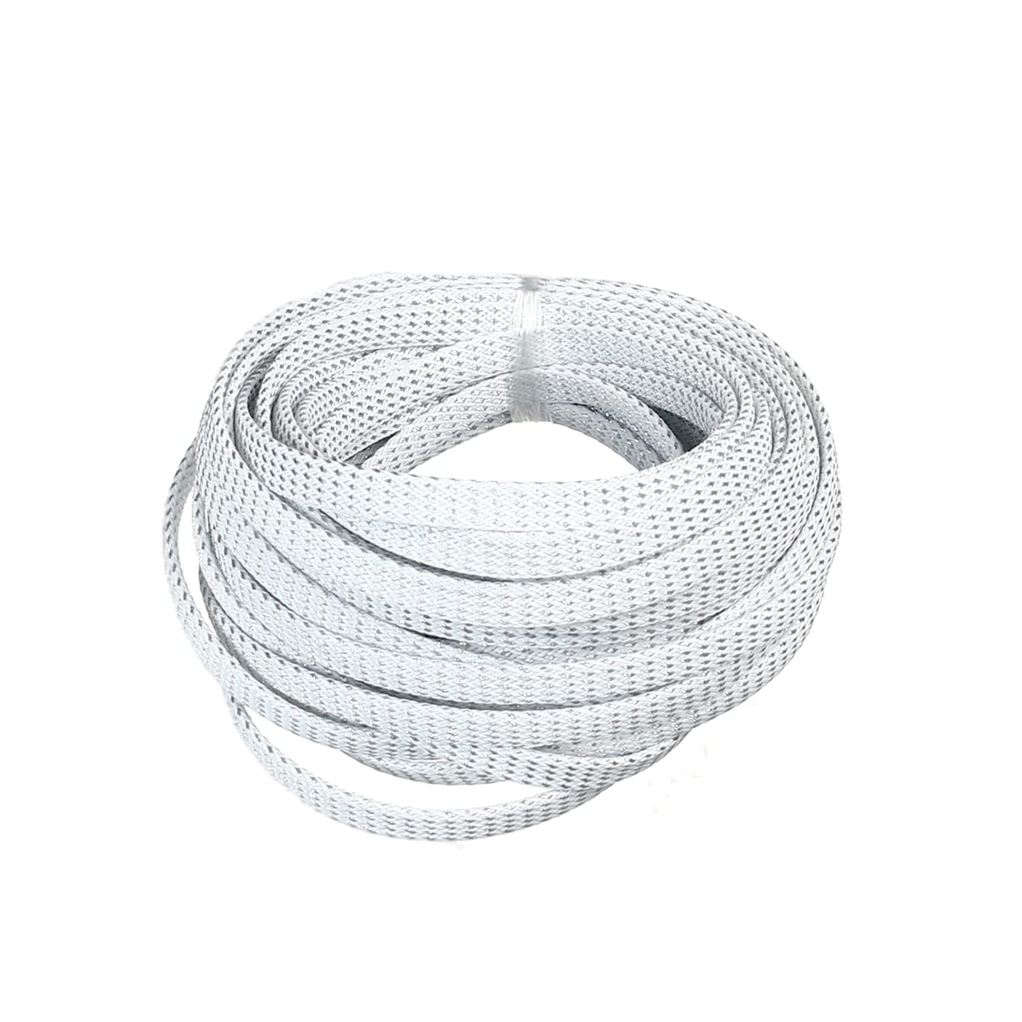 Bettomshin 1Pc 32.8Ft(10m) Cable Management Sleeve, 5/16"(8mm) Width PET Silver & White Cord Protector, Wire Loom Tube Insulated Split Sleeving
