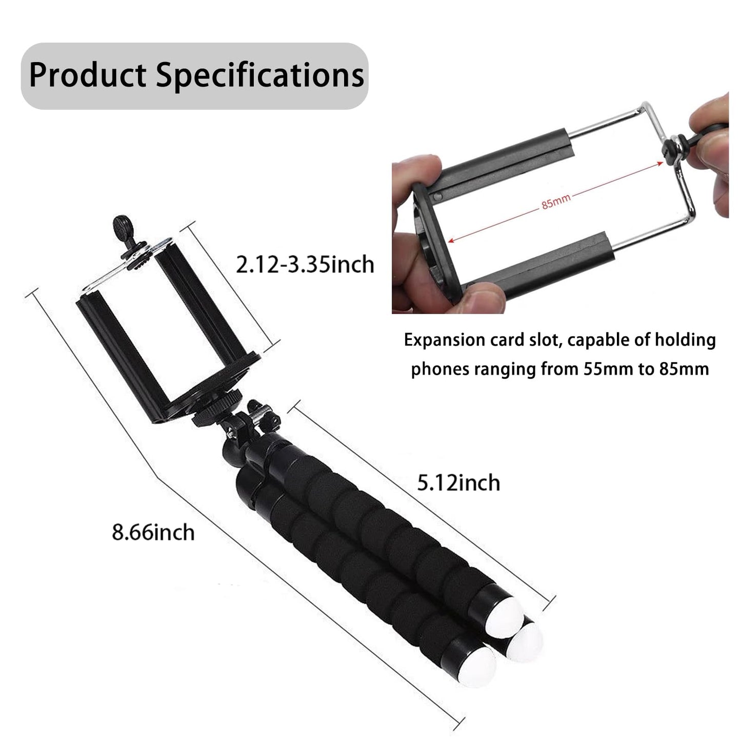 Mini Tripod,Sponge Tripod with Phone Holder Flexible Bracket with Wireless Remote and Smartphone Clamp,for Mobile Phones and Cameras
