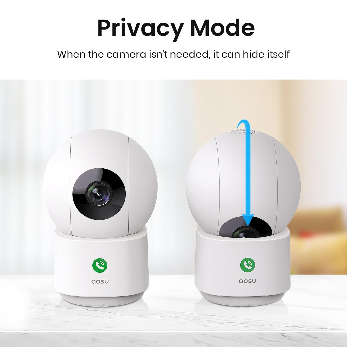 aosu 4MP Security Camera Indoor, 2.5K Baby Monitor Pet Camera 360° for Home Security, WiFi Camera with 5/2.4 GHz Wi-Fi, One-Touch Call, Smart Motion