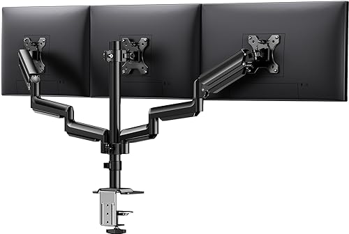 ErGear Triple Monitor Mount for 13-27 inch Screens, Premium Aluminum Triple Monitors Stand up to 17.6 lbs, Sturdy 3 Monitor Desk Mount with Swivel