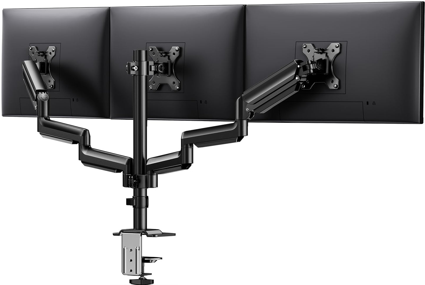 ErGear Triple Monitor Mount for 13-27 inch Screens, Premium Aluminum Triple Monitors Stand up to 17.6 lbs, Sturdy 3 Monitor Desk Mount with Swivel