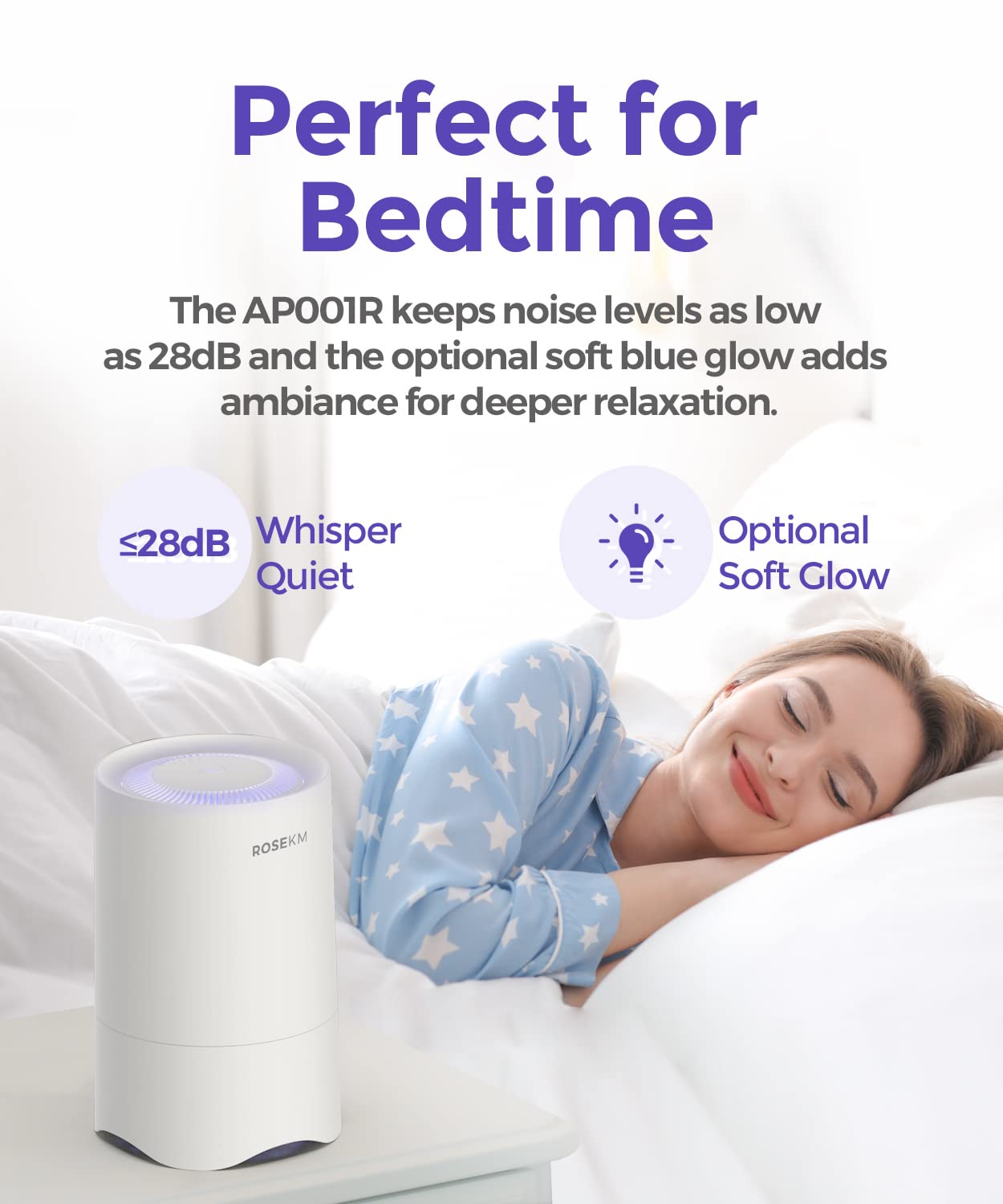 Rosekm Small Air Purifier for Home Bedroom, Personal Desk Mini Air Purifier, Room Hepa Air Purifier Fresheners Cleaner for Dorm, Pets, Smoke, Desktop
