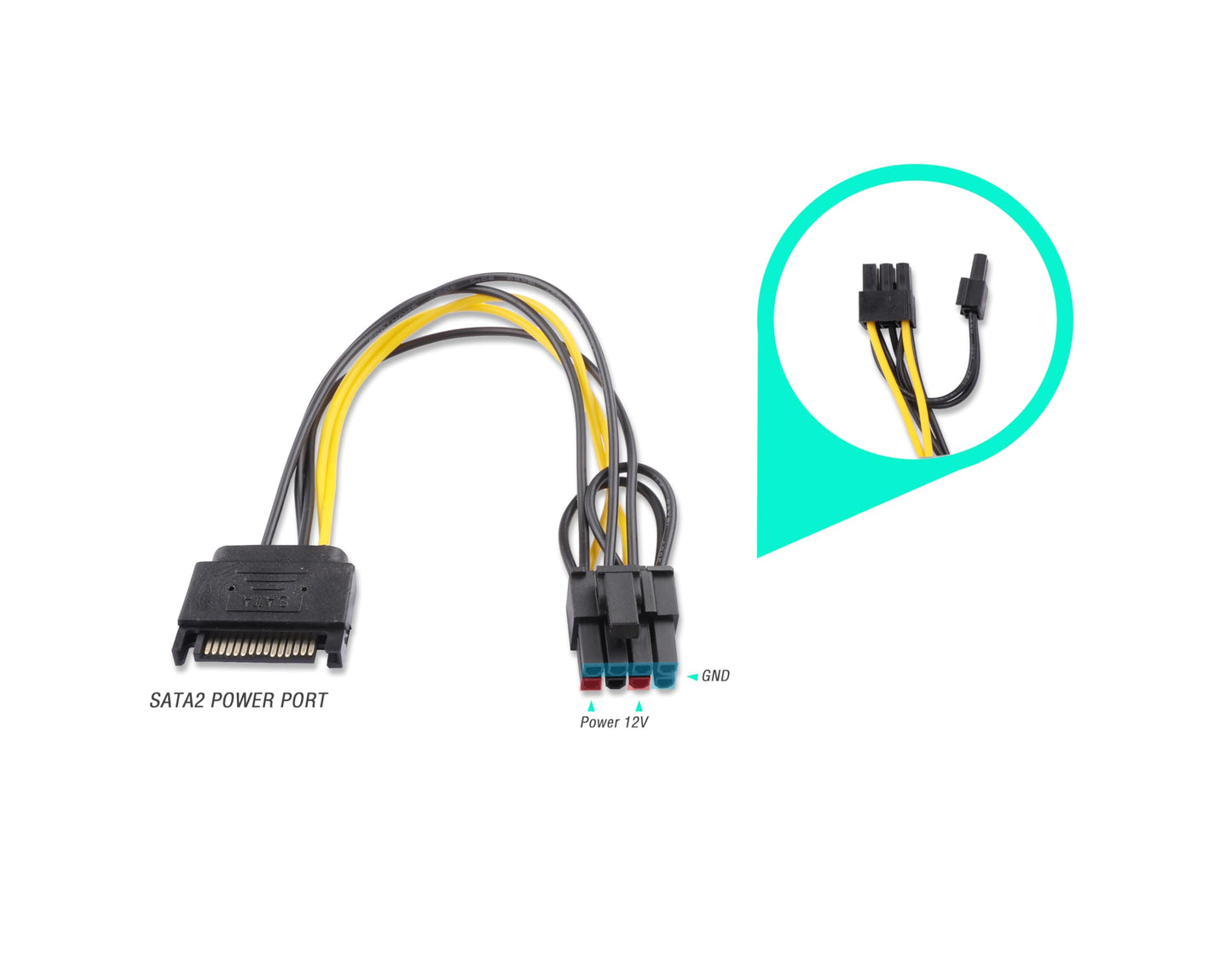 ELFJMZP 15-Pin SATA Male to 8 Pin (6+2 Pin) PCI-Express Female Video Card Power Adapter Cable(Pack of 2)