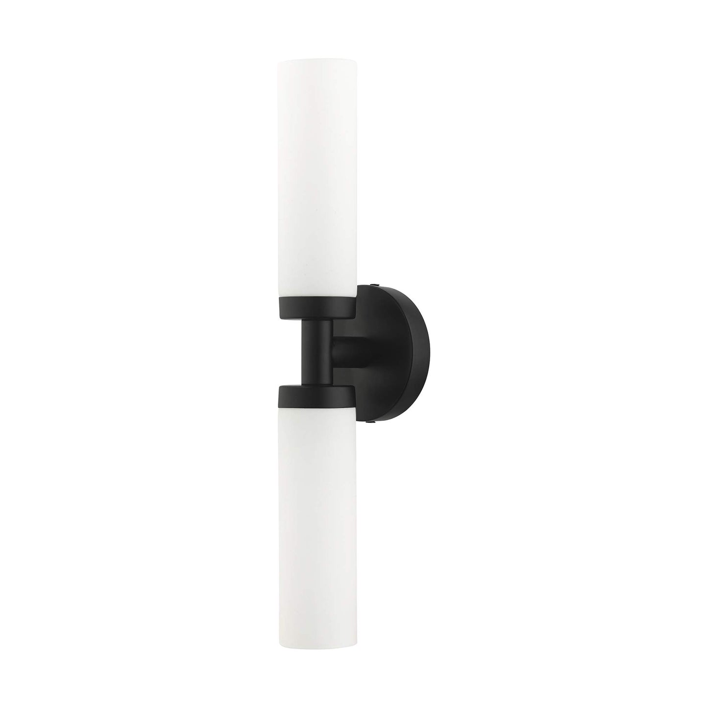 Livex Lighting 10104-04 Aero Collection ADA 2-Light Bathroom Vanity Light with Satin Opal White Glass Cylinder Shades, Black, 18 x 4.25