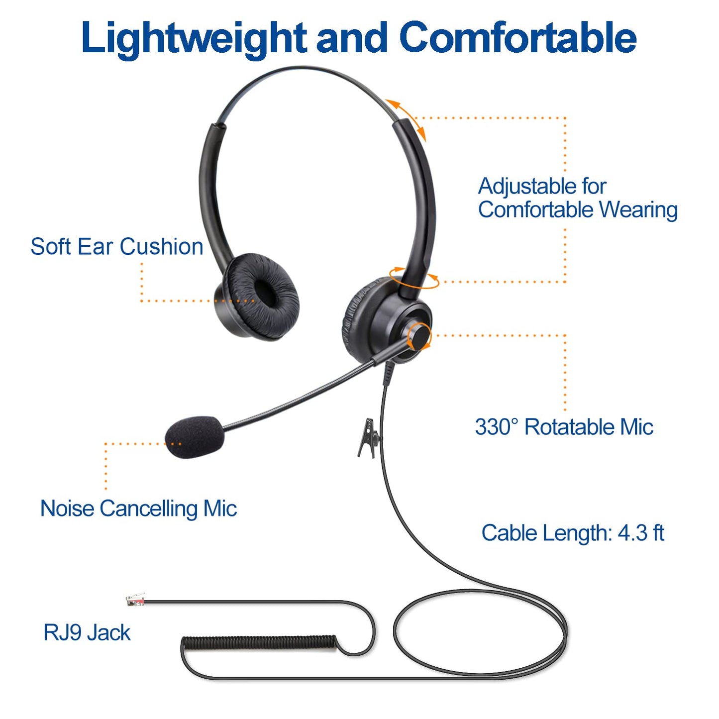 Callez RJ9 Phone Headsets with Microphone Noise Cancelling, Binaural Office Telephone Headsets Work for Polycom VVX411 VVX410 VVX400 VVX500 VVX310