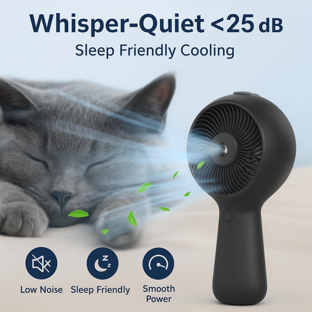 AISHUJIE Portable Handheld Fan, Misting Fans with USB Rechargeable, 3 Speed Personal Fan Handheld and Desktop, Perfect for Office, Home, School