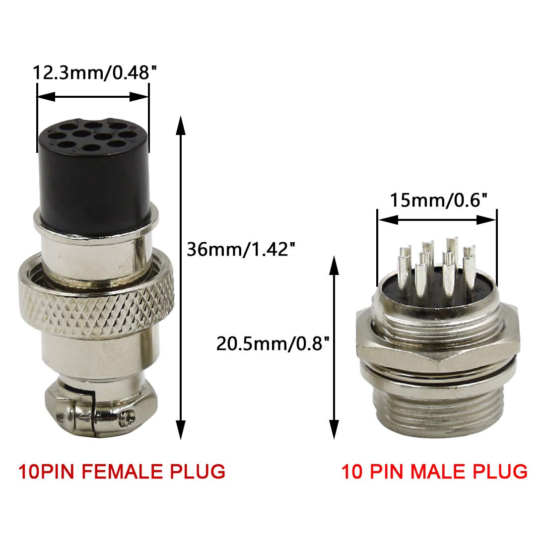 Hxchen 10 Pin Metal Male Female Thread Panel Connector 16mm GX16-10P Aviation Plug Silver - (2 Sets)