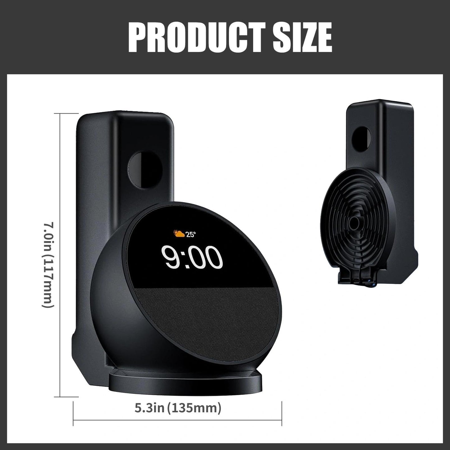 DJBNT Wall Mount Holder Compatible with Echo Spot 2024, Outlet Mount with Hidden Cable Management, Space-Saving Shelf for Bedroom, Kitchen, Living