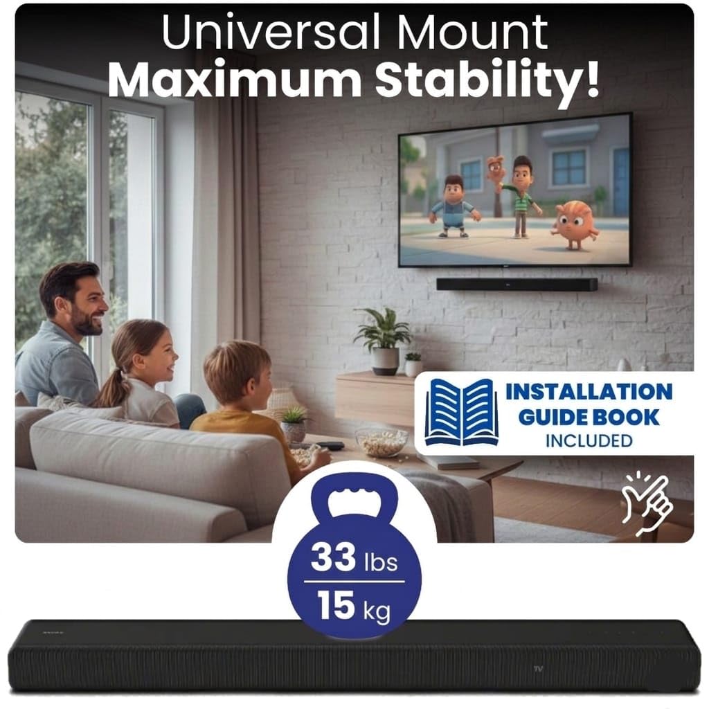 LUXTORO Premium Universal Soundbar Wall Mount Bracket, 3.5-6.1 Adjustable Depth Compatible with Samsung Bose Vizio LG Sony JBL Sonos Holds 33 lbs Full