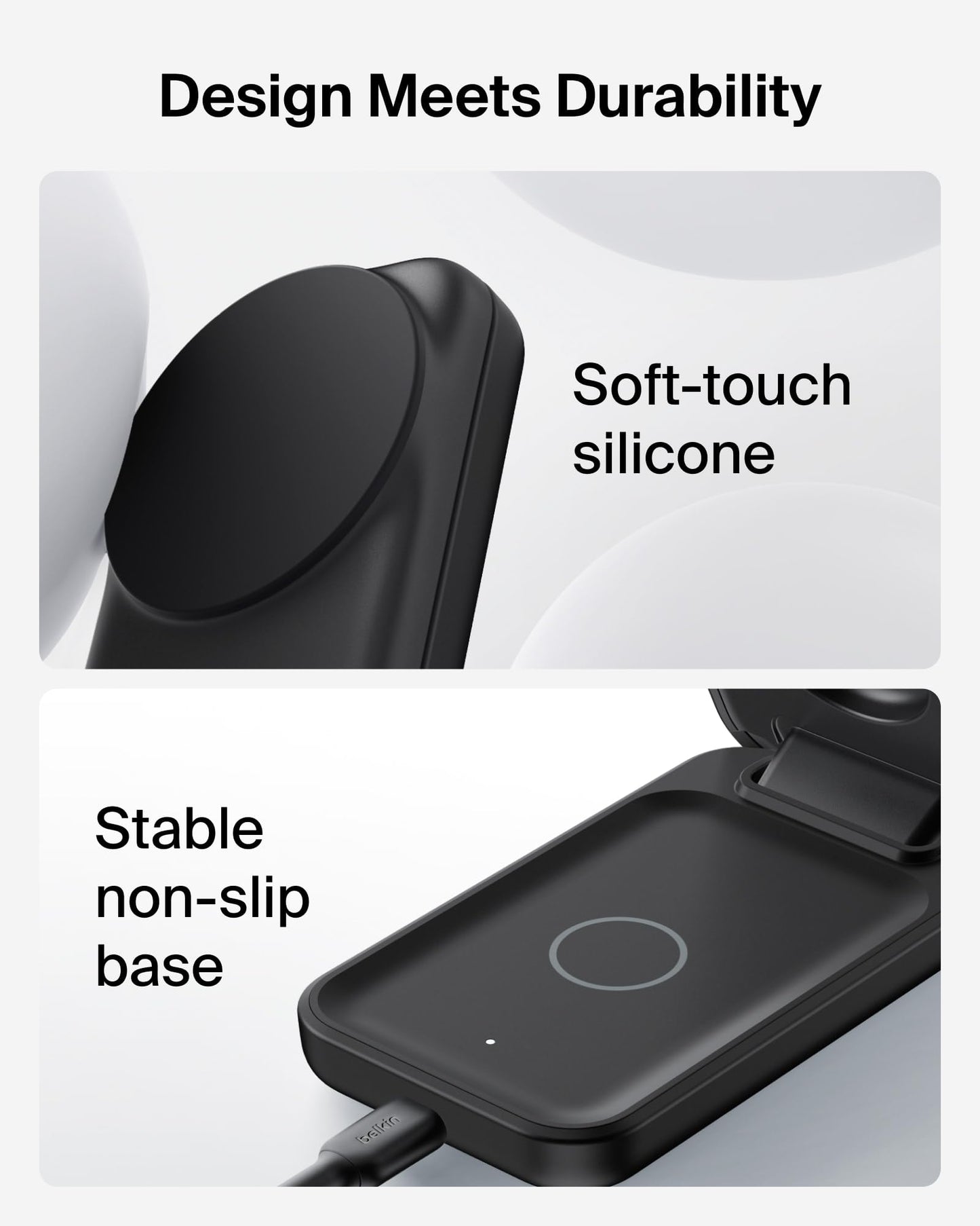 Belkin MagSafe Charger Compatible, 3-in-1 Charging Station, Qi2.2 25W Magnetic Wireless Charger Dock, Foldable Charging Stand for iPhone 17/16/15