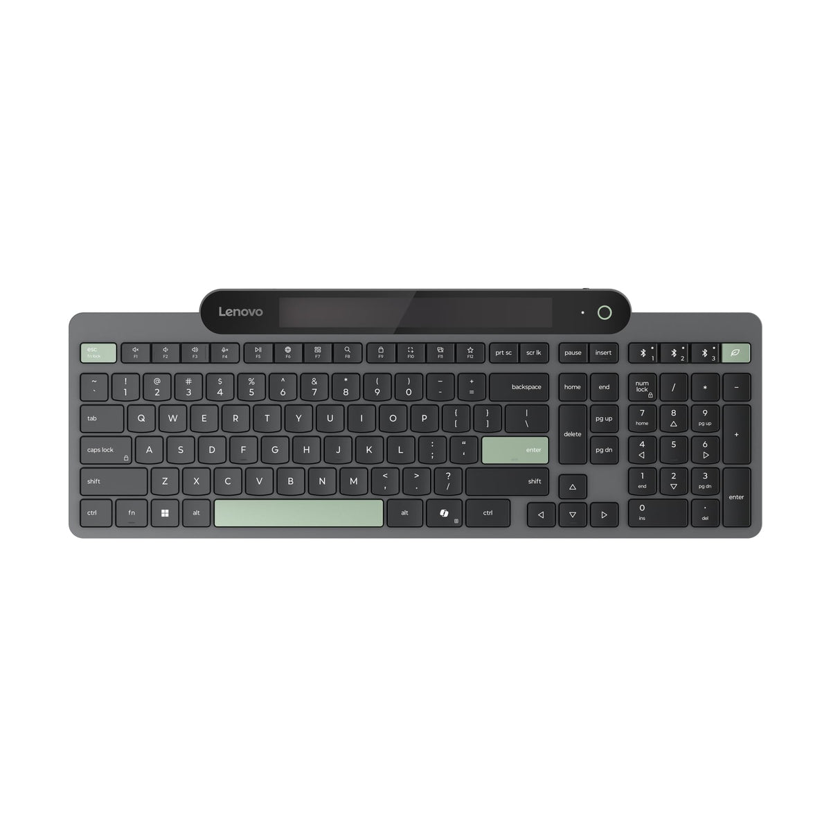 Lenovo 800 Self-Charging Bluetooth Keyboard, Uses Ambient Light, Bluetooth 5.1, Supports 3 Devices, Battery Free, Wireless, Grey