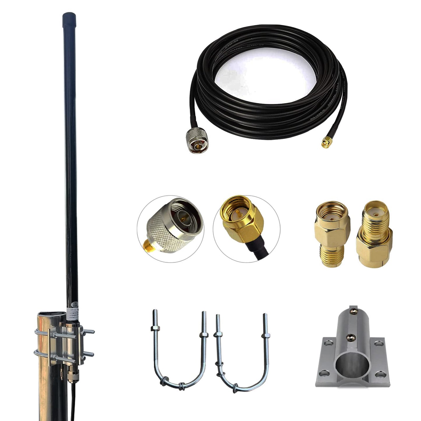 FlightAware ADS-B Antenna - Dual Band 1090MHz/978MHz, Omnidirectional, 6dBi, N-Type Female, 32ft N-Male to SMA-Male Extension Cable