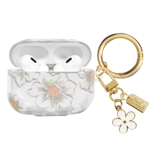 AIIEKZ Compatible with AirPods Pro 2 Case Cover 2022, Soft TPU with Cute Flower Pattern for AirPods Pro 2nd/1st Generation Case with Flower Keychain