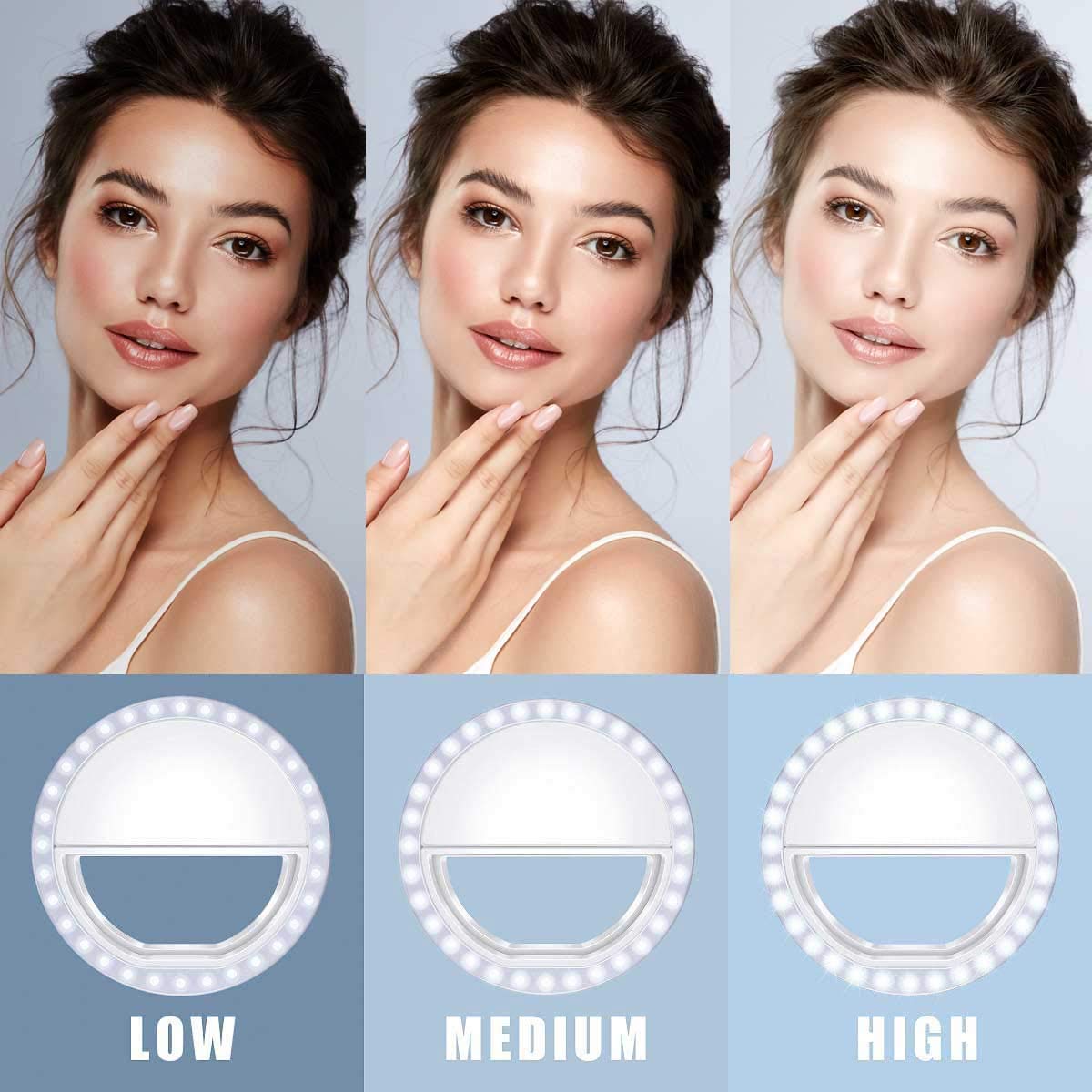 Meifigno Selfie Ring Light, [Rechargeable] with 36 LED Lights, 3-Level Adjustable Brightness Clips On Phone Ring Light Compatible with iPhone 16 15 14