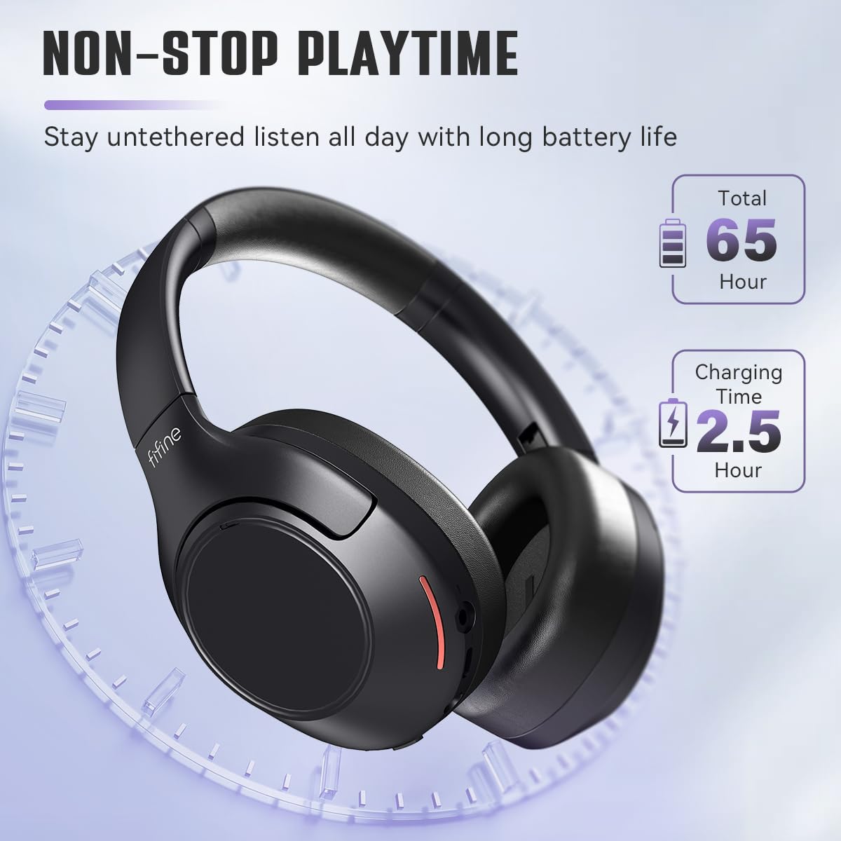 FIFINE Wireless Bluetooth Headphones, Over-Ear Noise Canceling Headphones with Soft Earmuffs, Up to 65H Playtime for Music, Phone Calls, Sport Travel…