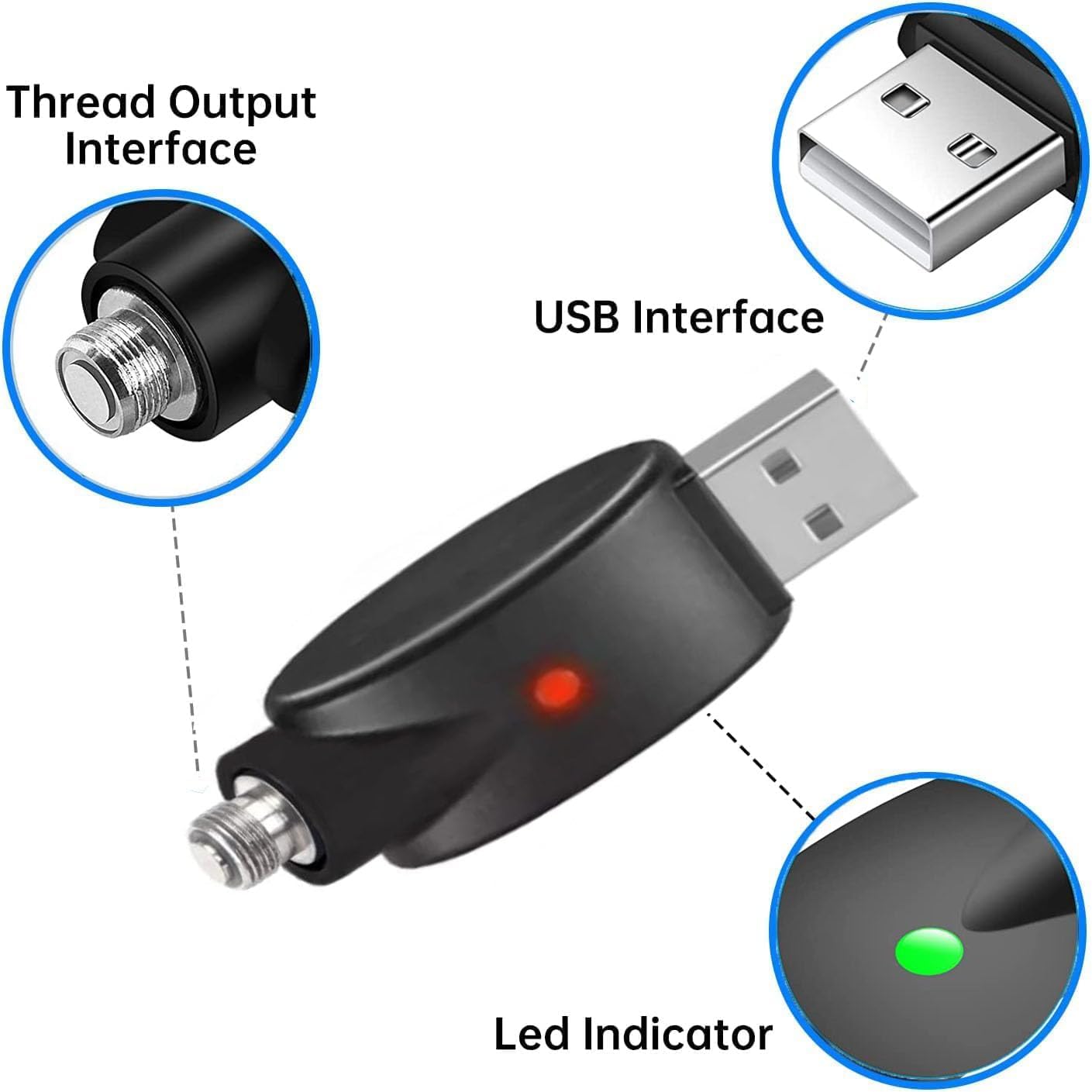 USB Thread Cable,USB Smart Charger Cable, Overcharge Protection Adapter with LED Indicator Adapter for Wireless Soldering Iron 2Pieces