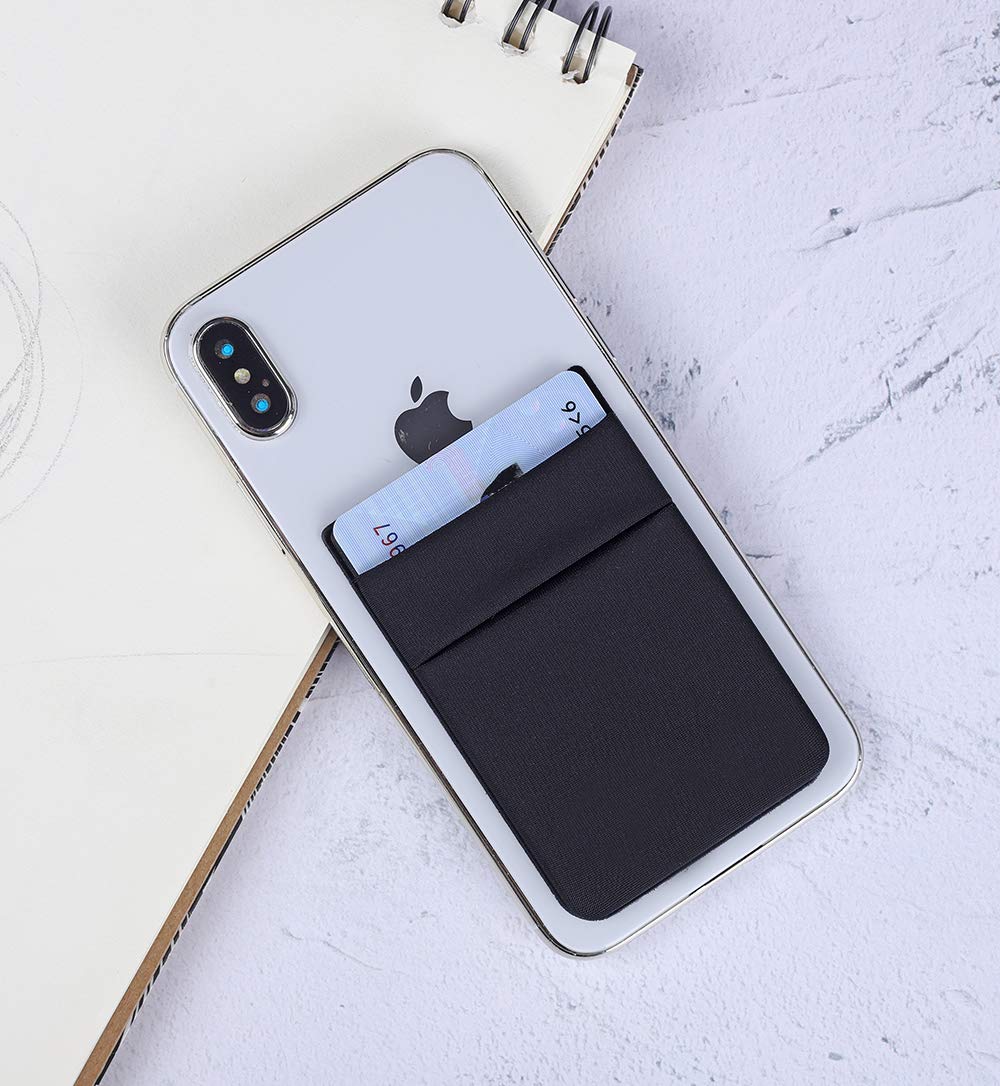 2Pack Adhesive Phone Pocket,Cell Phone Stick On Card Wallet Sleeve,Credit Cards/ID Card Holder(Double Secure) with Sticker for Back of iPhone,Android