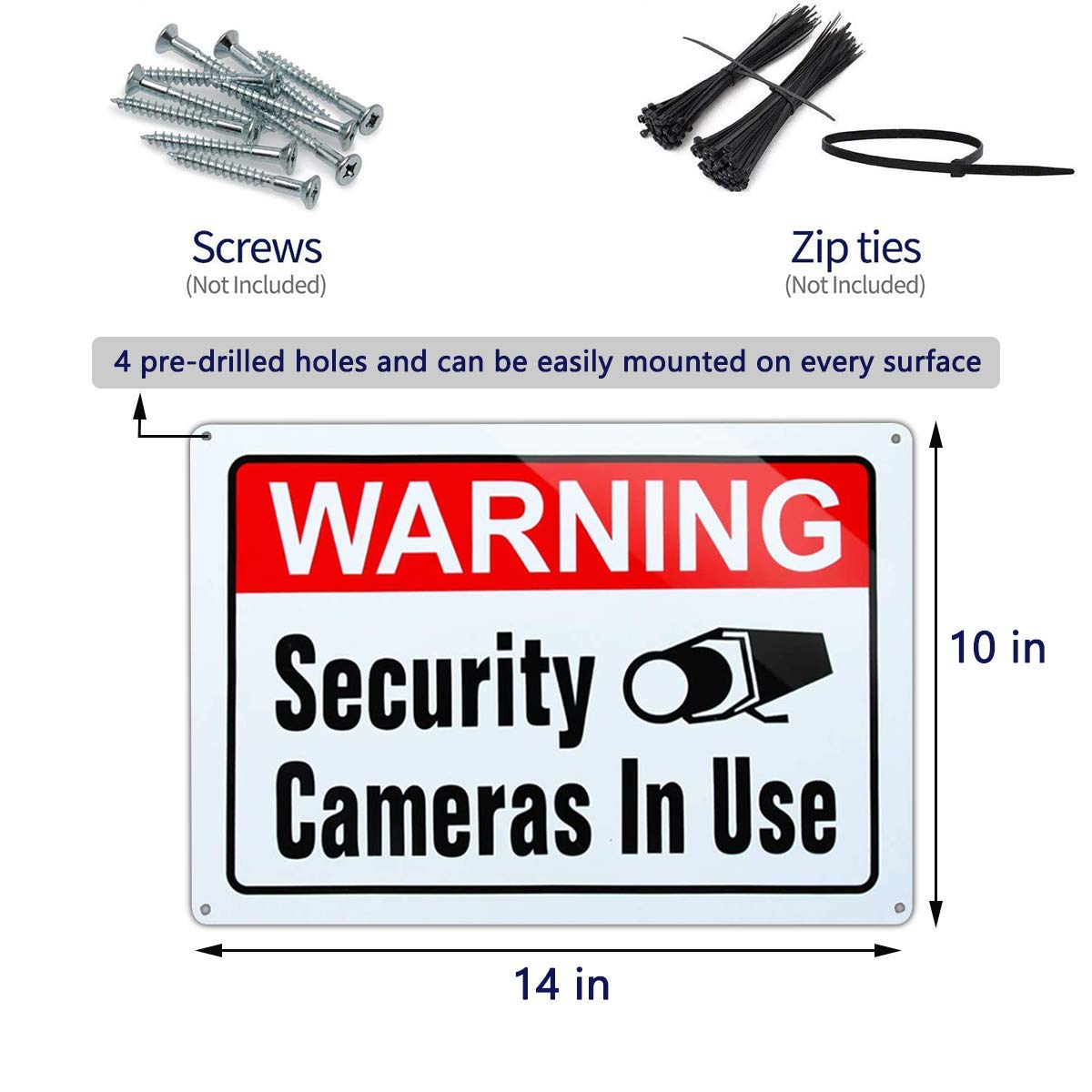 Video Surveillance in Use Sign, Warning Security Cameras in use Sign, Large 10x14 Inch Aluminum UV Ink Printed for House and Business (4-Pack)