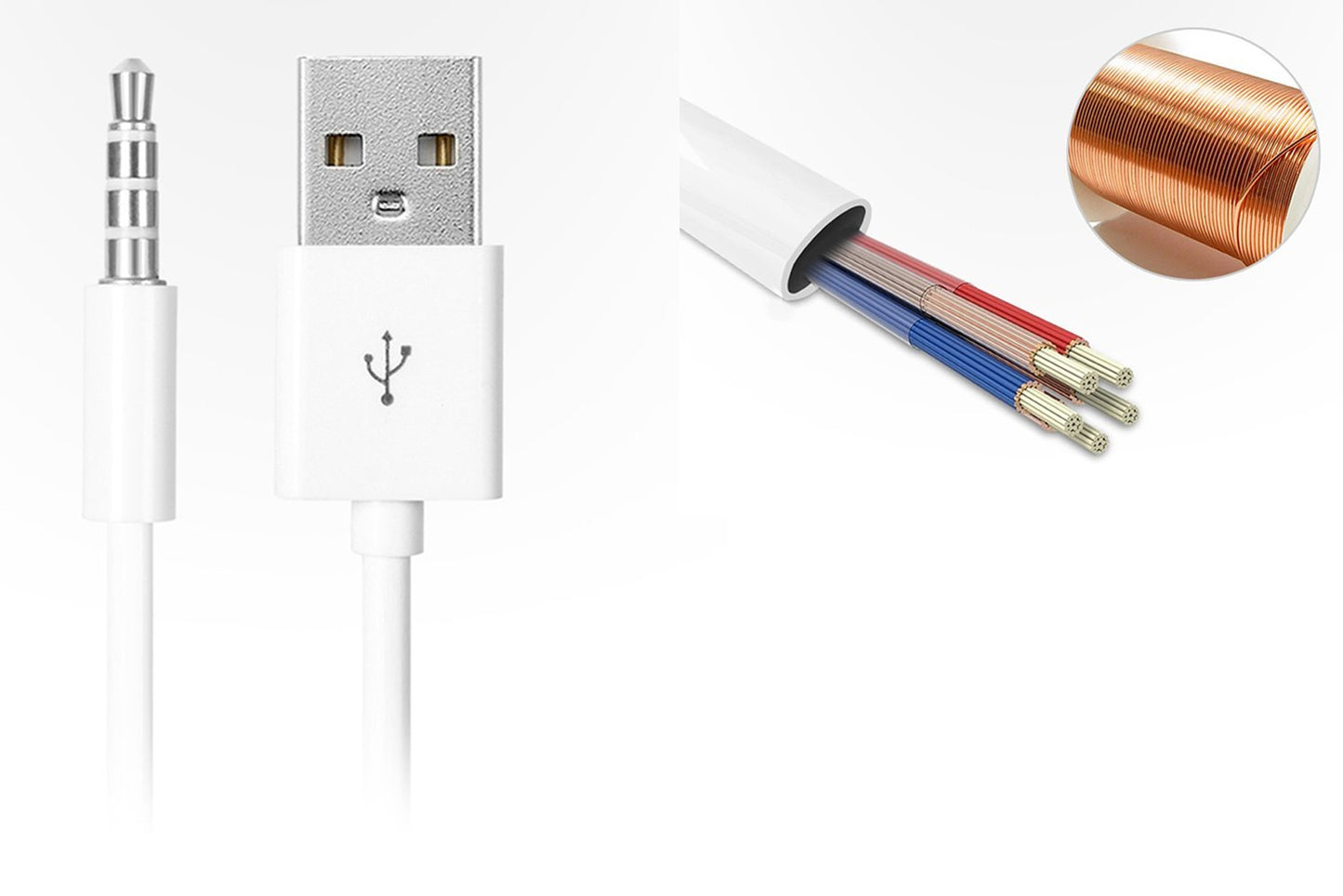iAbler iPod Shuffle Cable, 2 Pack 3.5mm Jack/Plug to USB USB Power Charger Sync Data Transfer Cable for iPod Shuffle 3rd 4th 5th MP3/MP4