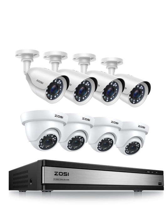 ZOSI H.265+ 1080p 16 Channel Security Camera System, 16 Channel DVR Recorder and 8 x 1080p Weatherproof Surveillance CCTV Bullet Dome Camera Outdoor