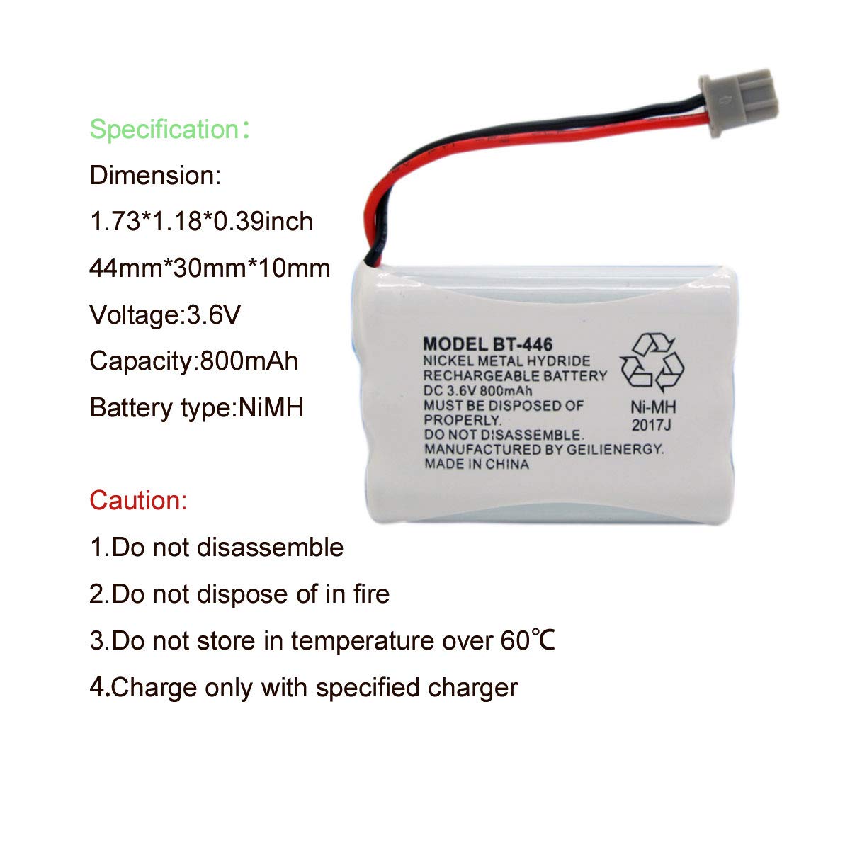 GEILIENERGY BT446 BT-446 Phone Battery Compatible with Uniden BBTY0503001 BT-1004 BT-1005 GE-TL26402 BT-504 CPH-488B 3.6V 800mAh (3 Pack)