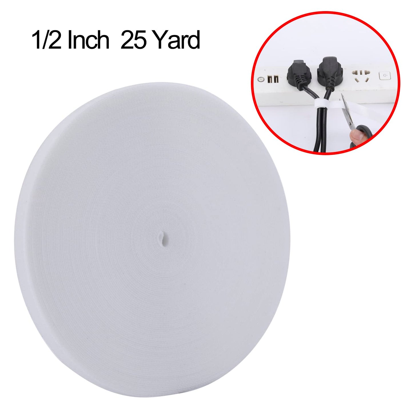 XINYIBO 1/2 Inch Reusable fastening Cable Ties Double Sided Hook and Loop tape Cable Management Tape (White 25 Yards)