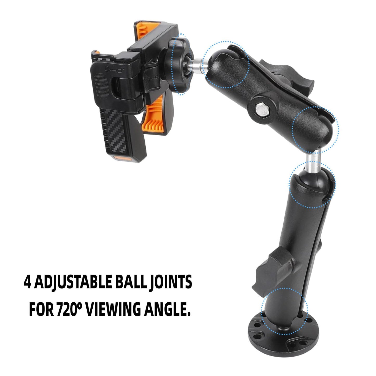 xik Phone Mount Holder with Double Adjustable arm for Boat Kayak Car Truck UTV - Round AMPS Base, [1s Lock & Release][360°Adjustable], Fits 4.7"-7.2"