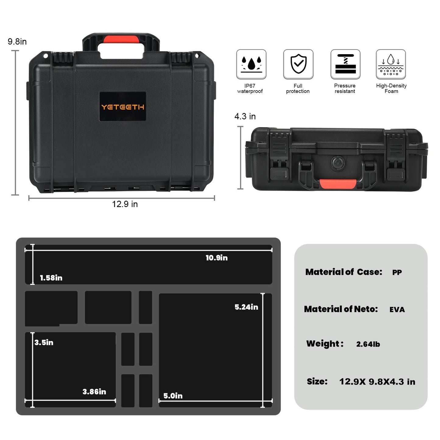 YETEETH Case Organizer for GoPro Hero 12, Waterproof Hard Shell Travel Storage Carrying Case for Gopro Hero 12/11/10/9/8/Media Mod/Volta/Creator