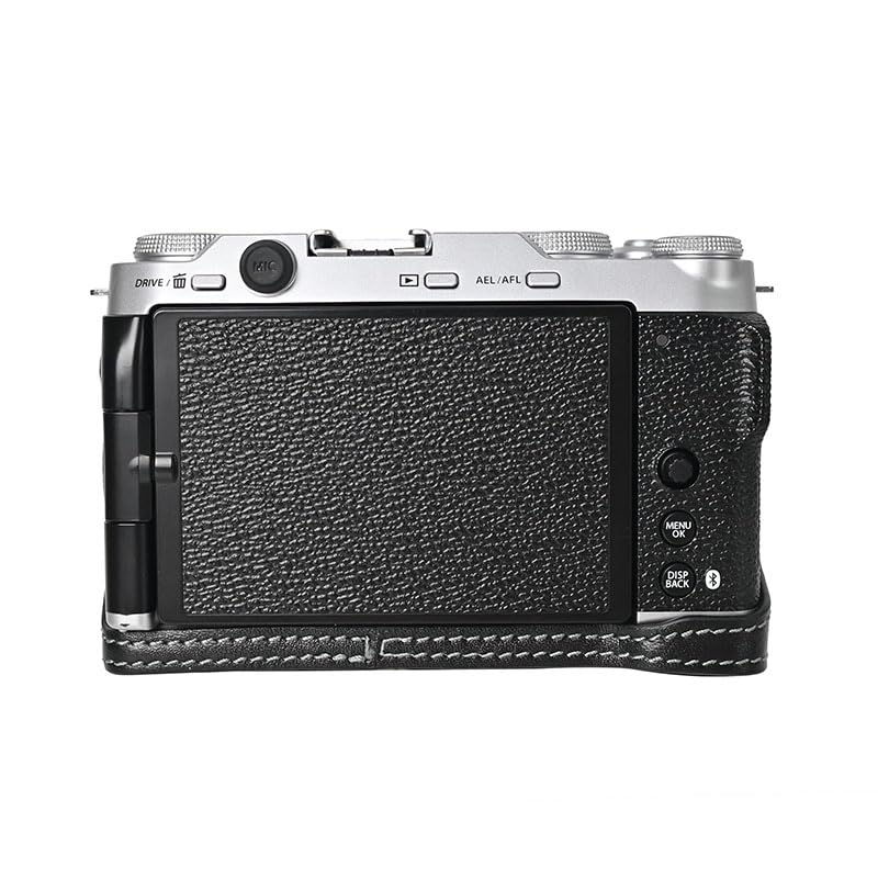 BMAOLLONGB X-M5 Case, Handmade Genuine Real Leather Half Camera Case Bag Cover for Fujifilm X-M5 Bottom Opening Version + Neck Strap (Black)