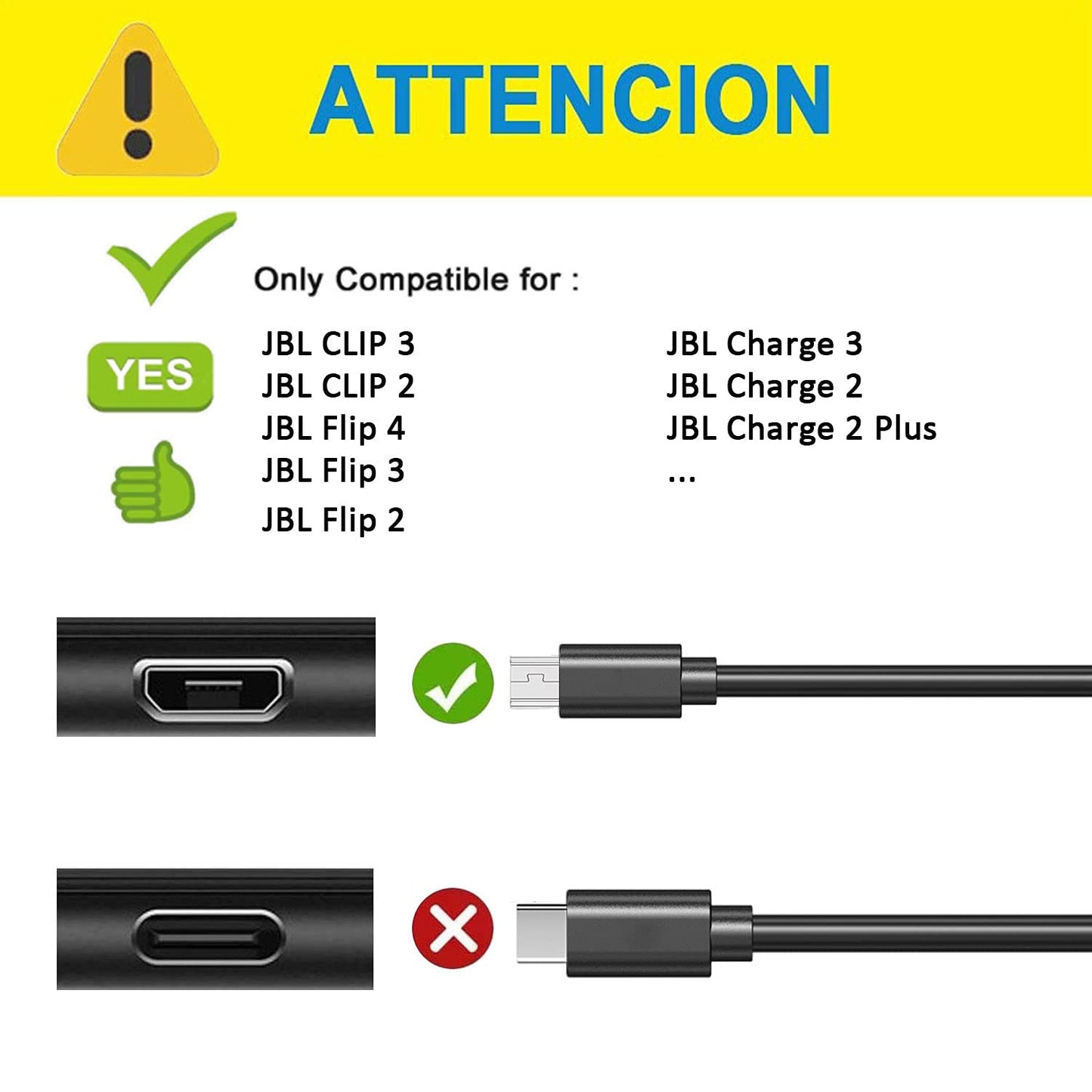 Rahhaze Replacement Micro USB Charger Cord for JBL Clip 3, 2, JBL Flip 4, 3, 2, JBL Charge 3, 2, 2 Plus Waterproof Portable Bluetooth Speaker Charging
