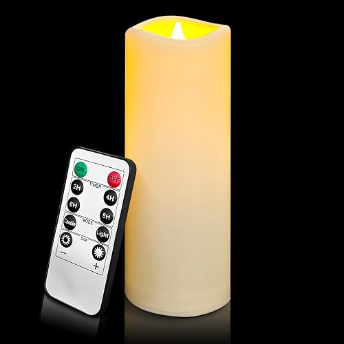 candlesee LED Flameless Candles Pack of 1, Outdoor Waterproof Candle with Remote Control& Timer, Indoor Battery Operated Flickering Pillar Fake