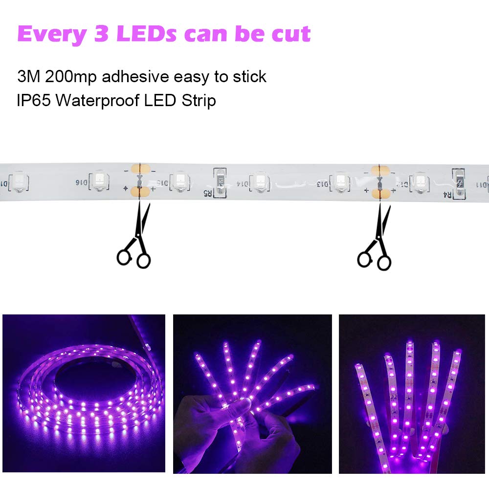 LightingWill Super Bright 60W LED UV Black Light Strip, Waterproof Blacklights 5M/16.4ft 3528SMD 300LED Ultraviolet Light for Party Night Fishing