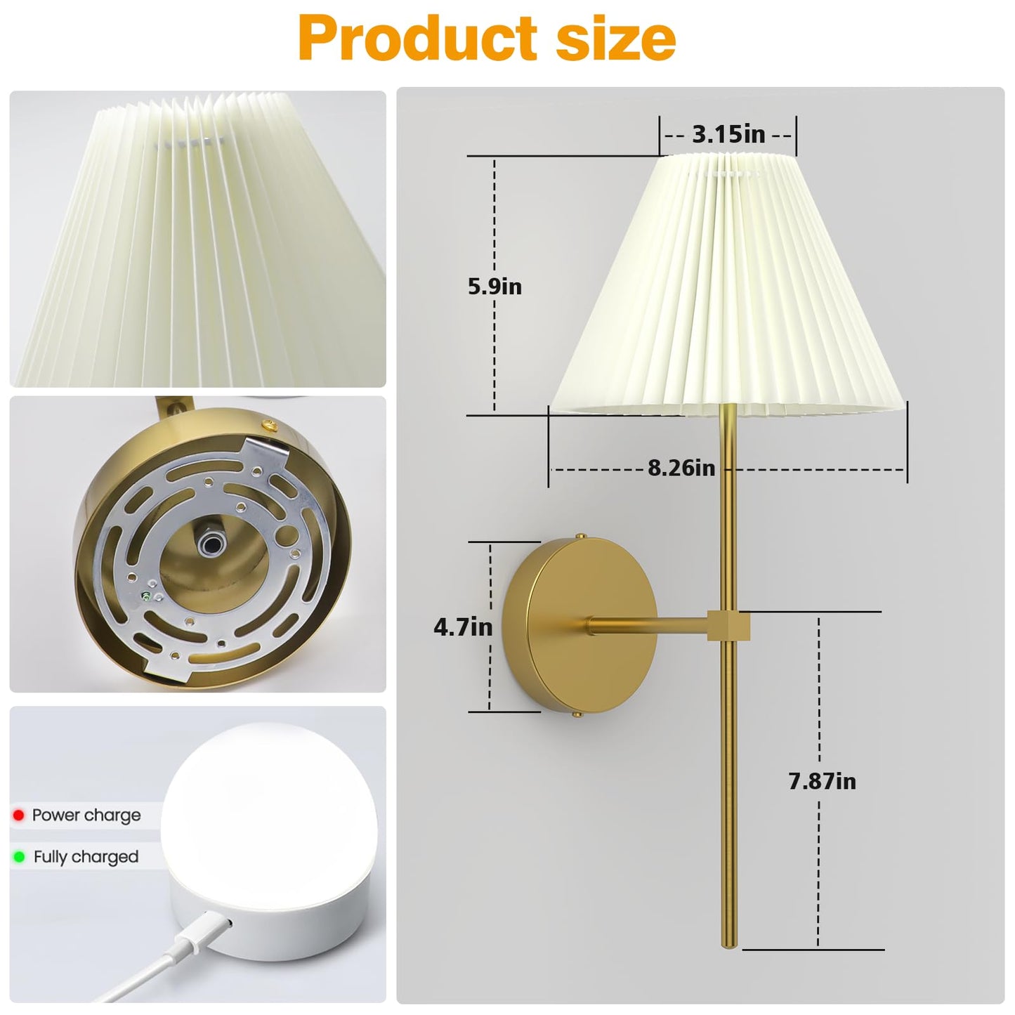 Hudyogy Battery Operated Wall Sconces Set of 2,Gold Rechargeable Wall Lights with Remote,3000mAh Dimmable 3 Timer Magnetic Bulbs,Indoor Wireless Lamps
