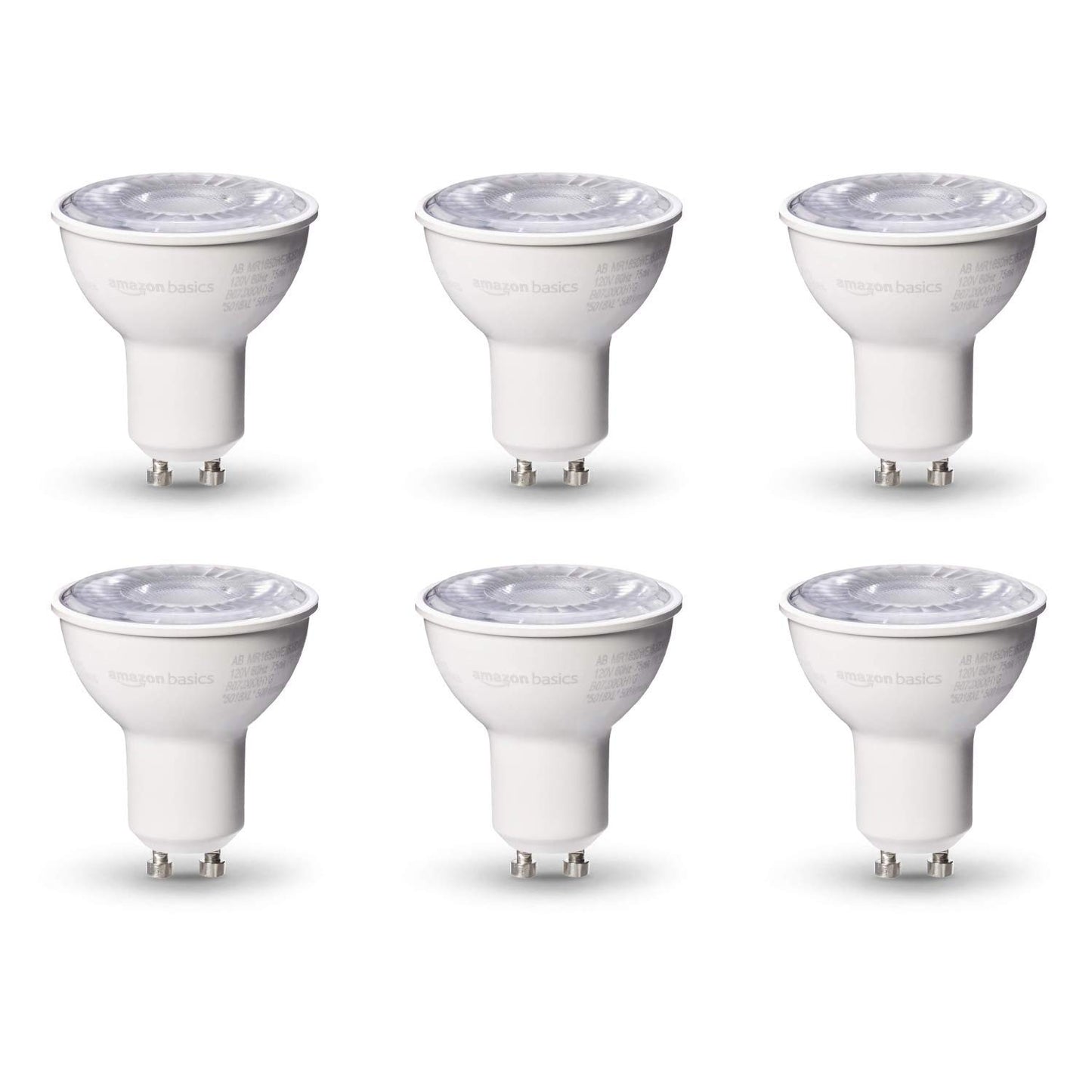 Amazon Basics MR16 LED Light Bulb, 50W Equivalent, Energy Efficient 7W, GU10 Base, Daylight White 5000K, Dimmable, 10,000 Hour Lifetime, 6-Pack