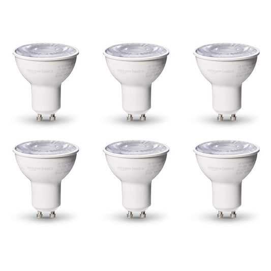 Amazon Basics MR16 LED Light Bulb, 50W Equivalent, Energy Efficient 7W, GU10 Base, Daylight White 5000K, Dimmable, 10,000 Hour Lifetime, 6-Pack