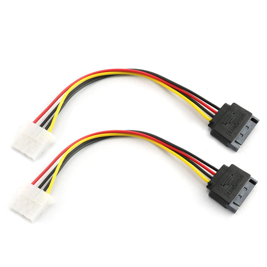 RLECS 2pcs SATA Male to IDE Molex 4Pin Female HDD Extension Power Adapter Cable 15 Pin 20cm for Serial ATA Hard Drives and CD ROM Drives