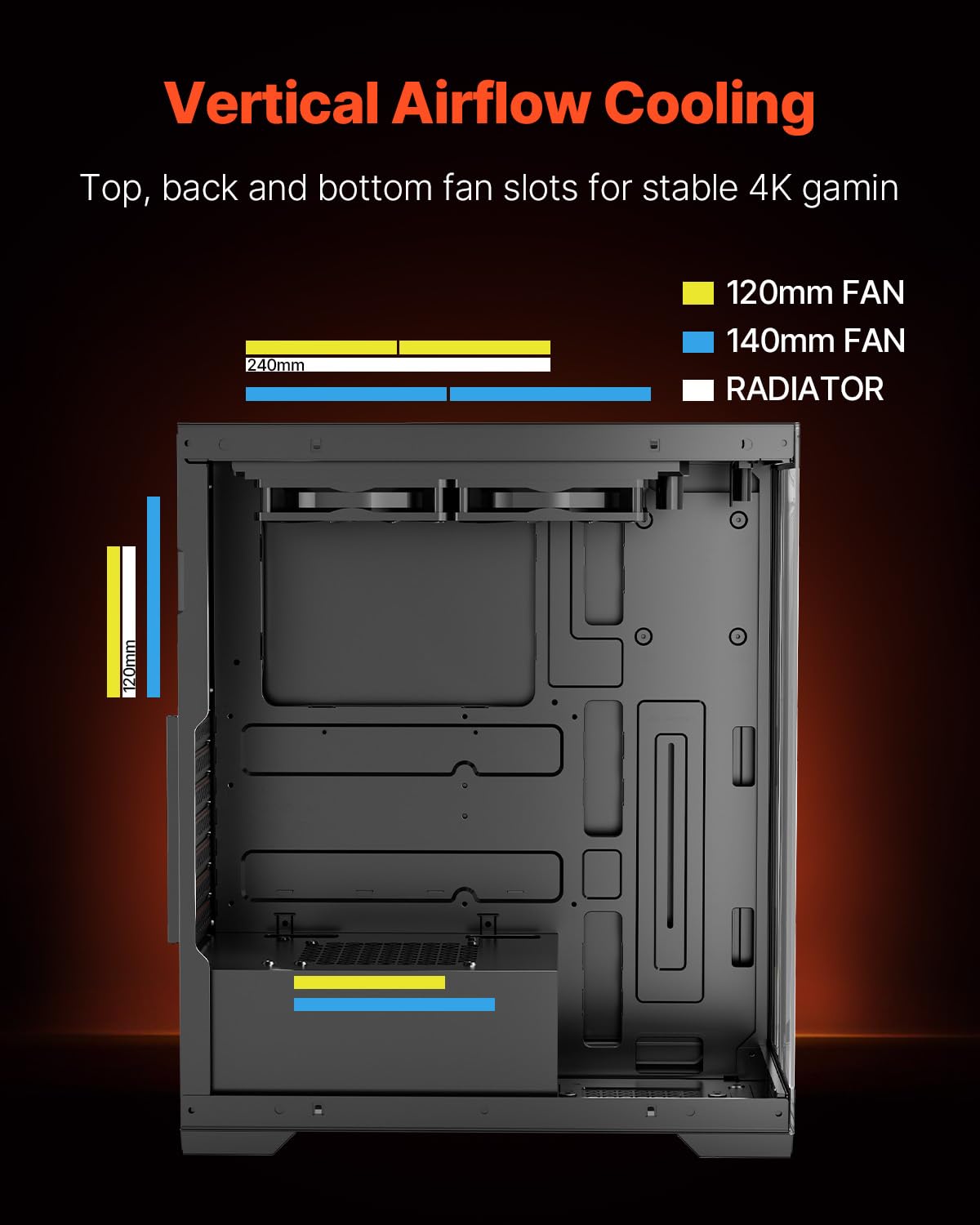 VEVOR PC Gaming Case, Mid-Tower, Computer Case with High-Airflow Tempered Glass Panel, Dust Filter, 2 x 120 mm Fans, Cable Management, for GPU up