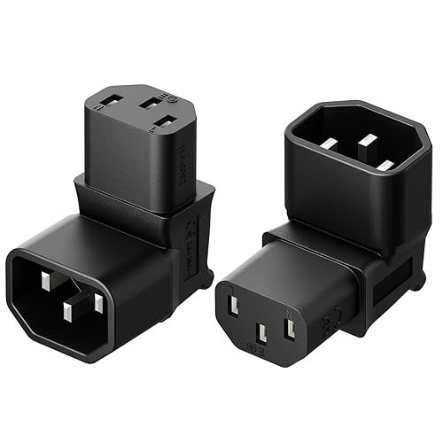 Vellcon [2Pack] Right Angle c14 to c3, C14 to C13 Power Adapter PDU Plug, Right Angle iec Male Female Adapter, iec c14 to Right Angle c13