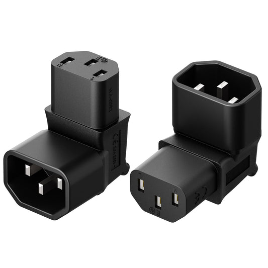 Vellcon [2Pack] Right Angle c14 to c3, C14 to C13 Power Adapter PDU Plug, Right Angle iec Male Female Adapter, iec c14 to Right Angle c13