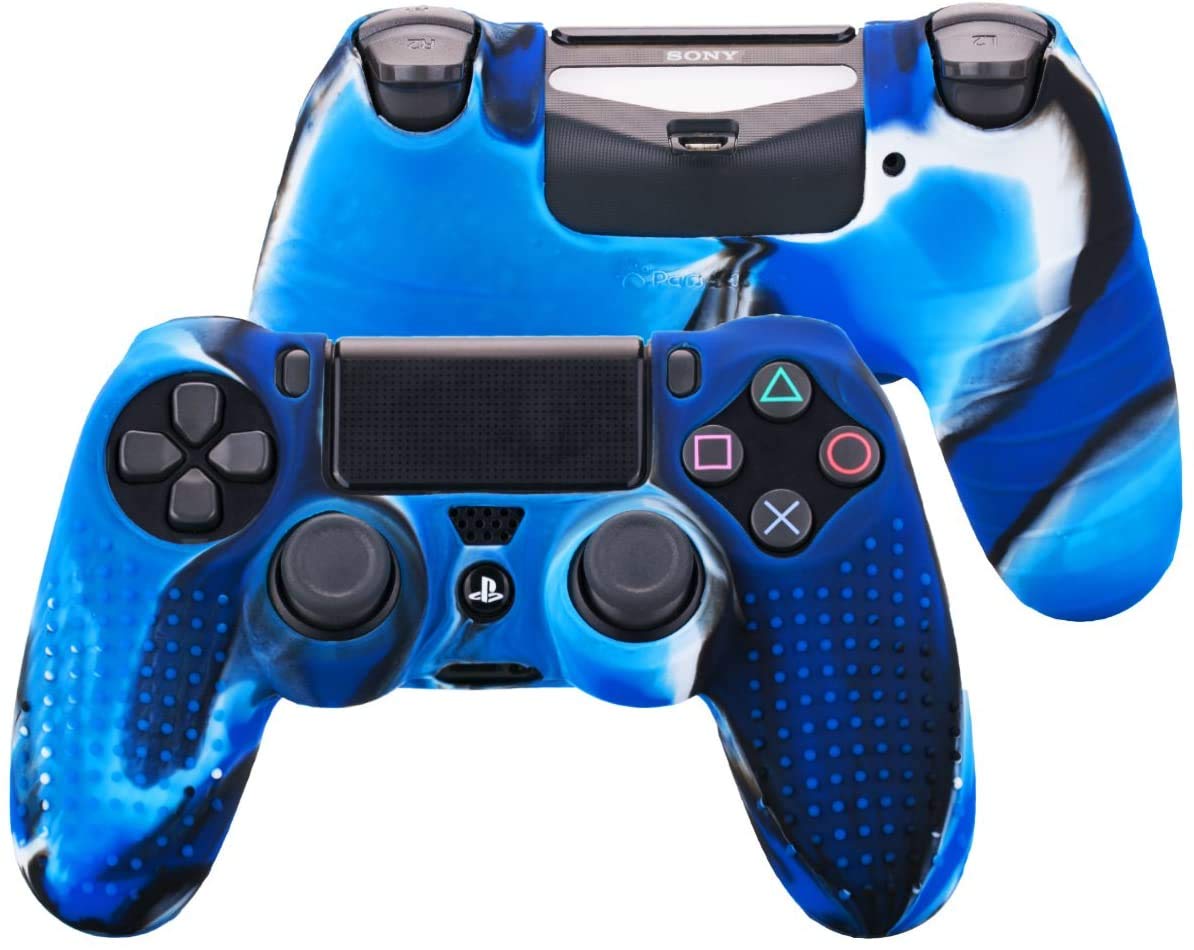 YoRHa Studded Silicone Cover Skin Case for Sony PS4/slim/Pro Dualshock 4 Controller x 1(Camouflage Blue) with Pro Thumb Grips x 8