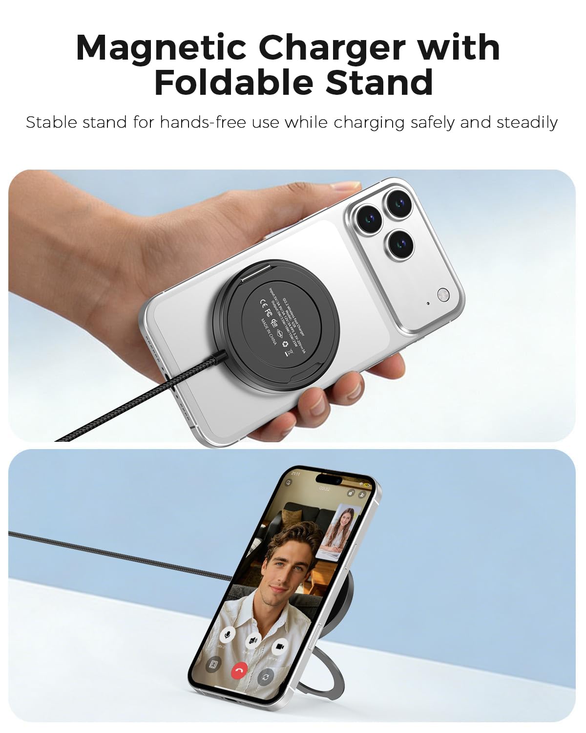 UZLNL 25W Magnetic Wireless Charger, Qi2.2 Fast Wireless Charging Pads with Kickstand,MagSafe Charger for iPhone 17/16/15/14/13/12 Series & AirPods