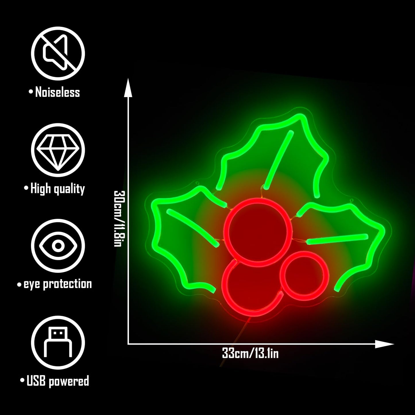 Holly Neon Sign for Wall Decor Dimmable Christmas Neon Sign Fruit Neon Light Signs Led Neon Light Up Sign Neon Signs for Bedroom Living Room Shop Bar
