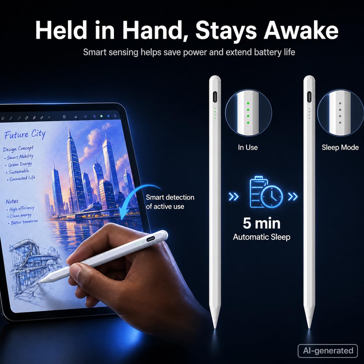 Stylus Pen for iPad (2018-2026) - 10 Min Fast Charge, Auto Sleep, Tilt Sensitivity, Palm Rejection, Active Pencil for iPad 11/10/9/8/7/6th Gen, Pro
